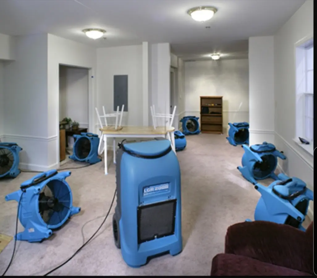 Air movers and dehumidifier setup for Water Extraction & Removal in Audubon